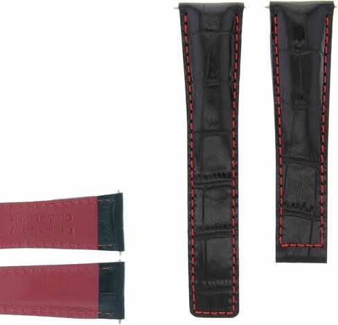Ewatchparts 22mm Leather Watch Band Strap Compatible With Tag Heuer Carrera Monaco Calibre 12 Black With Red Stitching in Kuwait