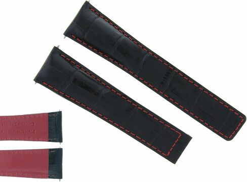 Ewatchparts 22mm Leather Watch Band Strap Compatible With Tag Heuer Carrera Monaco Calibre 12 Black With Red Stitching in Kuwait