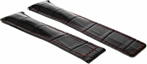 Ewatchparts 22mm Leather Watch Band Strap Compatible With Tag Heuer Carrera Monaco Calibre 12 Black With Red Stitching in Kuwait