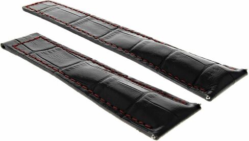Ewatchparts 22mm Leather Watch Band Strap Compatible With Tag Heuer Carrera Monaco Calibre 12 Black With Red Stitching in Kuwait