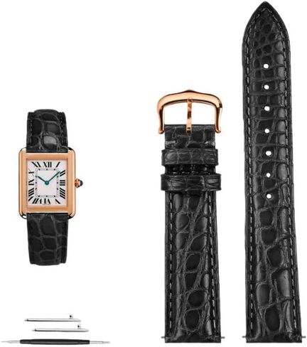 16mm 17mm 18mm 19mm 20mm 21mm 22m Black Blue Brown Crocodile Skin Watch Strap for Cartier Tank CLÉ DE Bracelet Leather Watchband,Black Silver pin-16mm in Saudi Arabia