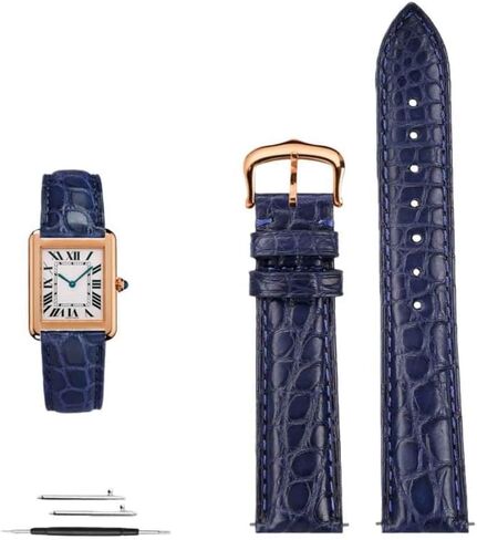 16mm 17mm 18mm 19mm 20mm 21mm 22m Black Blue Brown Crocodile Skin Watch Strap for Cartier Tank CLÉ DE Bracelet Leather Watchband,Black Silver pin-16mm in Saudi Arabia