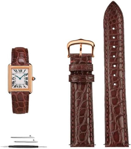 16mm 17mm 18mm 19mm 20mm 21mm 22m Black Blue Brown Crocodile Skin Watch Strap for Cartier Tank CLÉ DE Bracelet Leather Watchband,Black Silver pin-16mm in Saudi Arabia