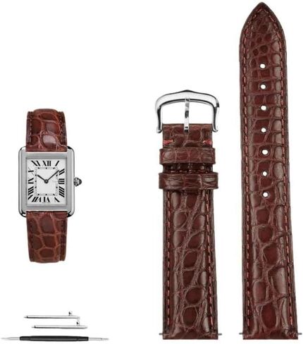 16mm 17mm 18mm 19mm 20mm 21mm 22m Black Blue Brown Crocodile Skin Watch Strap for Cartier Tank CLÉ DE Bracelet Leather Watchband,Black Silver pin-16mm in Saudi Arabia