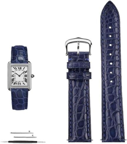 16mm 17mm 18mm 19mm 20mm 21mm 22m Black Blue Brown Crocodile Skin Watch Strap for Cartier Tank CLÉ DE Bracelet Leather Watchband,Black Silver pin-16mm in Saudi Arabia