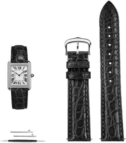 16mm 17mm 18mm 19mm 20mm 21mm 22m Black Blue Brown Crocodile Skin Watch Strap for Cartier Tank CLÉ DE Bracelet Leather Watchband,Black Silver pin-16mm in Saudi Arabia