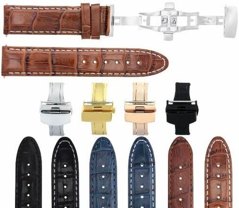 Ewatchparts 18-19-20-22-24mm Leather Watch Band Strap With Deployment Clasp Compatible With Bulova Watch in Kuwait