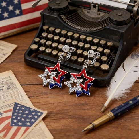 Dreuyet 4th of July Clip On Earrings for Women Patriotic American Flag Red White Blue Dangle Earrings Independence Day Memorial Day Jewelry Gifts for No Pierced Ears in Kuwait