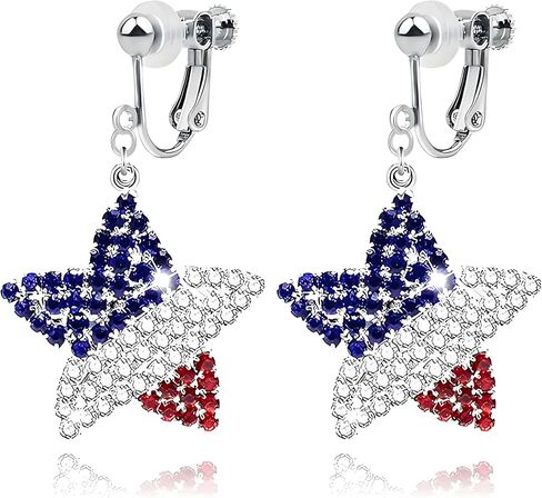 Dreuyet 4th of July Clip On Earrings for Women Patriotic American Flag Red White Blue Dangle Earrings Independence Day Memorial Day Jewelry Gifts for No Pierced Ears in Kuwait