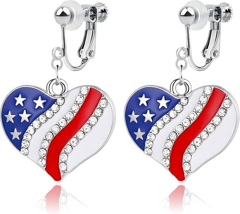 Dreuyet 4th of July Clip On Earrings for Women Patriotic American Flag Red White Blue Dangle Earrings Independence Day Memorial Day Jewelry Gifts for No Pierced Ears in Kuwait