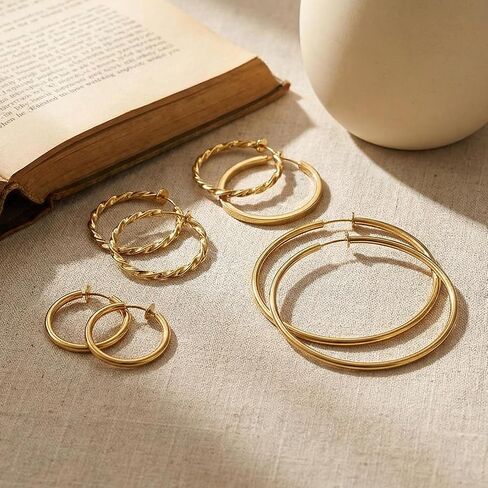 3Pairs Clip on Hoop Earrings for Women, Large Clip on Gold Earrings, Stainless Steel Non Pierced Earring Fake Hoop Earring in Kuwait
