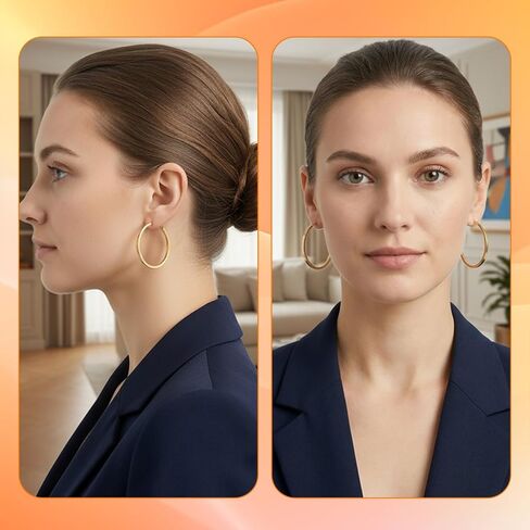 3Pairs Clip on Hoop Earrings for Women, Large Clip on Gold Earrings, Stainless Steel Non Pierced Earring Fake Hoop Earring in Kuwait