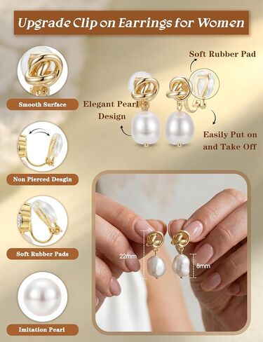 CASSIECA Clip on Earrings Women Pearl Earrings Hypoallergenic 14K Gold Plated Non Pierced Earring Comfortable Fake Drop Dangle Cubic Zirconia Lightweight Pearl Accessories Jewelry Gift Knot in Kuwait