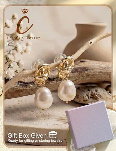 CASSIECA Clip on Earrings Women Pearl Earrings Hypoallergenic 14K Gold Plated Non Pierced Earring Comfortable Fake Drop Dangle Cubic Zirconia Lightweight Pearl Accessories Jewelry Gift Knot in Kuwait
