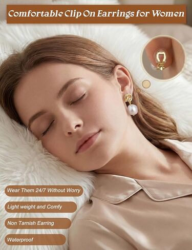 CASSIECA Clip on Earrings Women Pearl Earrings Hypoallergenic 14K Gold Plated Non Pierced Earring Comfortable Fake Drop Dangle Cubic Zirconia Lightweight Pearl Accessories Jewelry Gift Knot in Kuwait