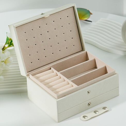 3-Tier Portable PU Leather Travel Jewelry Box, Small Jewelry Organizer for Women & Girls, Storage Case for Stud Earrings, Rings, Necklaces & Bracelets in Kuwait