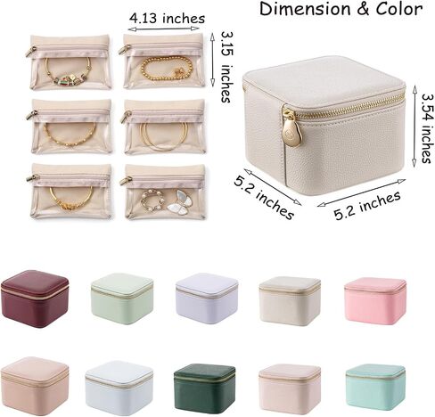VLANDO Travel Jewelry Box Organizer – Portable PU Leather Jewelry Case with 6/8/12 Zippered Pouches, Compact Storage for Earrings Rings Necklaces Bracelets, Offwhite in Kuwait