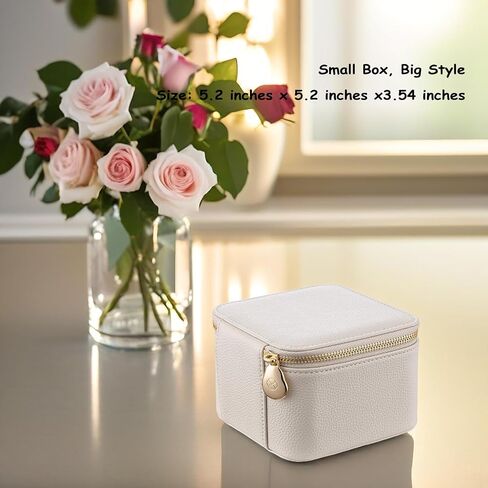 VLANDO Travel Jewelry Box Organizer – Portable PU Leather Jewelry Case with 6/8/12 Zippered Pouches, Compact Storage for Earrings Rings Necklaces Bracelets, Offwhite in Kuwait