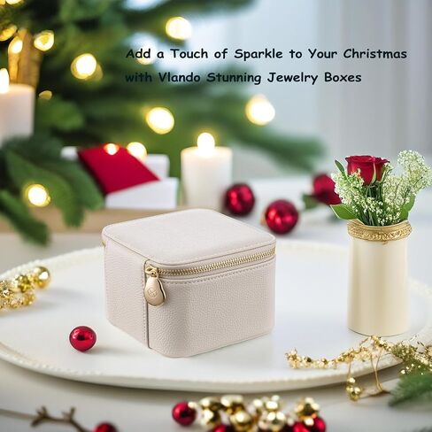 VLANDO Travel Jewelry Box Organizer – Portable PU Leather Jewelry Case with 6/8/12 Zippered Pouches, Compact Storage for Earrings Rings Necklaces Bracelets, Offwhite in Kuwait