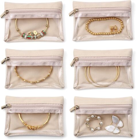 VLANDO Travel Jewelry Box Organizer – Portable PU Leather Jewelry Case with 6/8/12 Zippered Pouches, Compact Storage for Earrings Rings Necklaces Bracelets, Offwhite in Kuwait