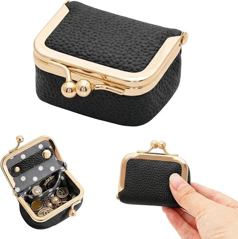 Genuine Leather Mini Jewelry Box Portable Vintage-Inspired Leather Small Coin Purse Jewelry Organizer Case Mini Travel Ring Box with Kiss Lock for Women Earring Ring Necklace in Kuwait