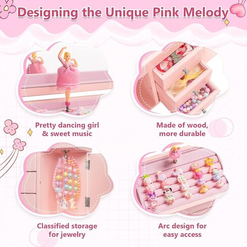 Musical Jewelry Box for Girls, Large Wooden Kids Jewelry Organizer with Spinning Ballerina & Mirror, 5-Layer Storage with Drawers & Side Doors, Pink Jewelry Box for Girls Birthday Christmas & gifts in Saudi Arabia