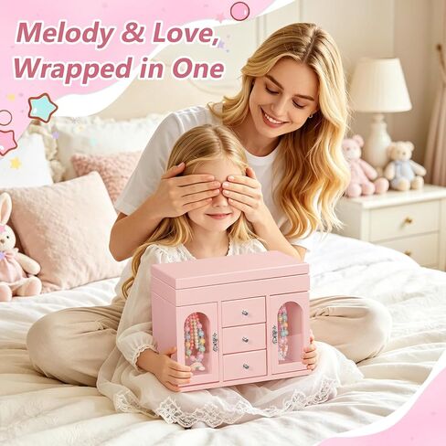 Musical Jewelry Box for Girls, Large Wooden Kids Jewelry Organizer with Spinning Ballerina & Mirror, 5-Layer Storage with Drawers & Side Doors, Pink Jewelry Box for Girls Birthday Christmas & gifts in Saudi Arabia