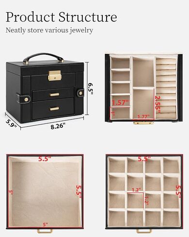 TORIBIO Jewelry Box for Women, Leather Jewelry Organizer with Mirror & Lock, 3-Tier Jewelry Storage Organizer with 2 Drawers for Girls/Women/Mothers, Necklace Earring Bracelets Holder Organizer in Saudi Arabia