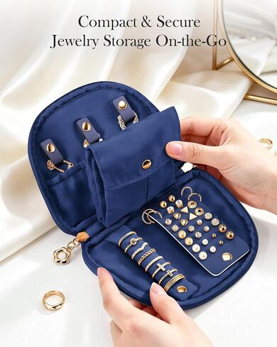 FINTIE Travel Jewelry Case, Small Velvet Jewelry Bag with Zipper, Anti-Scratch & Portable Organizer Pouch for Rings, Earrings, Necklaces, Watches and Bracelets, Gift for Women Girl (Teal Blue) in Kuwait