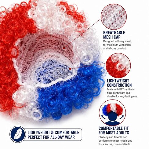 USA Wig Glasses and Scarf Set, Red White Blue Patriotic Costume Accessories for World Cup 2026 Soccer Fan Gear, 4th of July, Watch Party Tailgate in Saudi Arabia