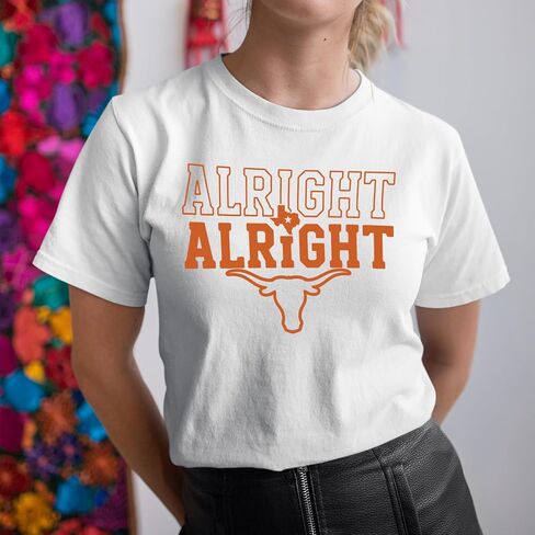 Alright Alright Texas T-Shirt - Western Steer Graphic Tee - Southern Catchphrase State Pride Shirt - Soft Cotton Graphic Tee in Kuwait