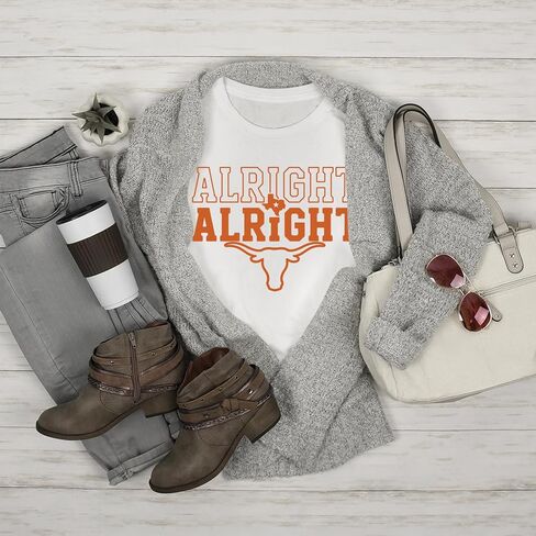 Alright Alright Texas T-Shirt - Western Steer Graphic Tee - Southern Catchphrase State Pride Shirt - Soft Cotton Graphic Tee in Kuwait