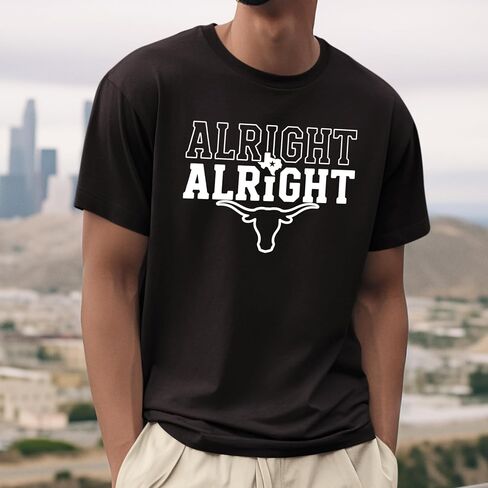 Alright Alright Texas T-Shirt - Western Steer Graphic Tee - Southern Catchphrase State Pride Shirt - Soft Cotton Graphic Tee in Kuwait