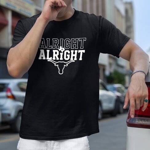 Alright Alright Texas T-Shirt - Western Steer Graphic Tee - Southern Catchphrase State Pride Shirt - Soft Cotton Graphic Tee in Kuwait