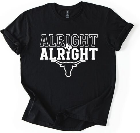 Alright Alright Texas T-Shirt - Western Steer Graphic Tee - Southern Catchphrase State Pride Shirt - Soft Cotton Graphic Tee in Kuwait