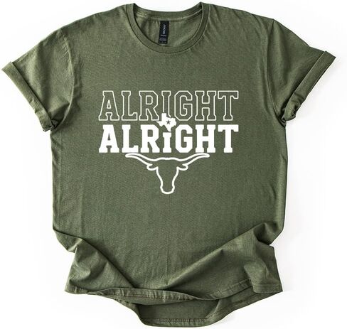 Alright Alright Texas T-Shirt - Western Steer Graphic Tee - Southern Catchphrase State Pride Shirt - Soft Cotton Graphic Tee in Kuwait