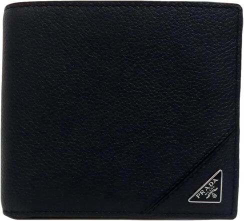 Prada Mens Black Vitello Micro Grain Leather Bifold Wallet Triangle Enamel Logo 2MO738 in Kuwait