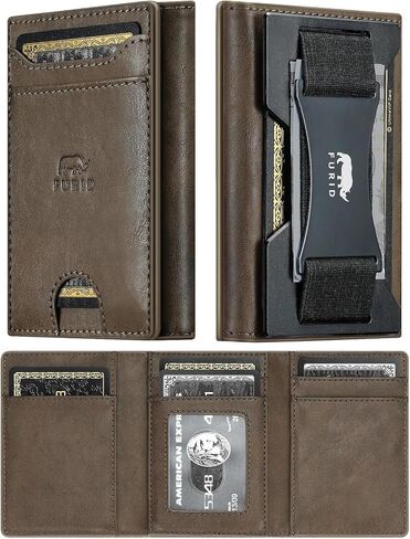 furid Genuine Leather Wallet for Men: RFID Thin Trifold Front Pocket Credit Card Holder - Slim Minimalist Wallet with Metal Plates and Cash Band - Gift for Husband Father on Anniversary Birthday in Saudi Arabia