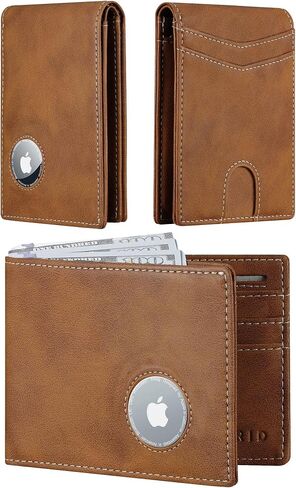furid Leather Wallet Compatible with Airtag: Slim Air Tag Wallet for Men RFID Blocking, Bifold, Front Pocket, Minimalist Card Holder in Saudi Arabia