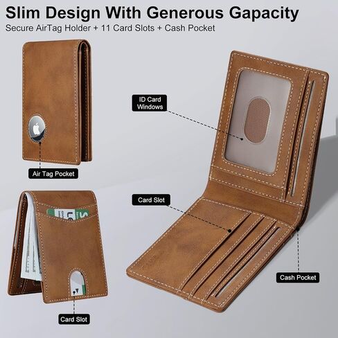 furid Leather Wallet Compatible with Airtag: Slim Air Tag Wallet for Men RFID Blocking, Bifold, Front Pocket, Minimalist Card Holder in Saudi Arabia