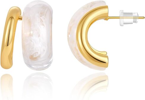 KELORIS PATH Acrylic Hoop Earrings for Women, 14K Gold Plated Resin Hoops, Translucent Hypoallergenic Fashion Vintage Jewelry Gifts in Saudi Arabia
