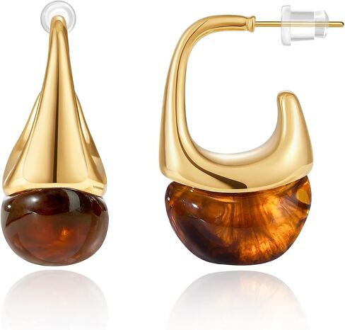 KELORIS PATH Acrylic Hoop Earrings for Women, 14K Gold Plated Resin Hoops, Translucent Hypoallergenic Fashion Vintage Jewelry Gifts in Saudi Arabia