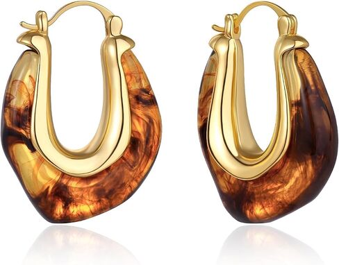 KELORIS PATH Acrylic Hoop Earrings for Women, 14K Gold Plated Resin Hoops, Translucent Hypoallergenic Fashion Vintage Jewelry Gifts in Saudi Arabia