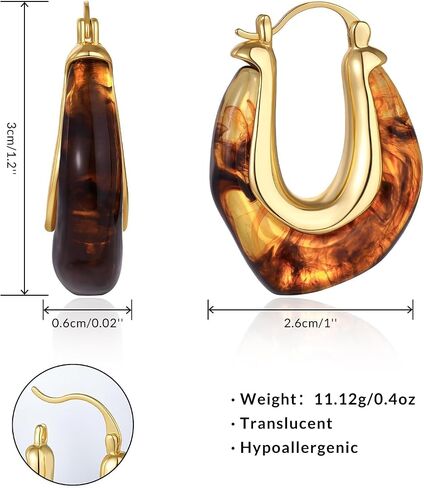 KELORIS PATH Acrylic Hoop Earrings for Women, 14K Gold Plated Resin Hoops, Translucent Hypoallergenic Fashion Vintage Jewelry Gifts in Saudi Arabia