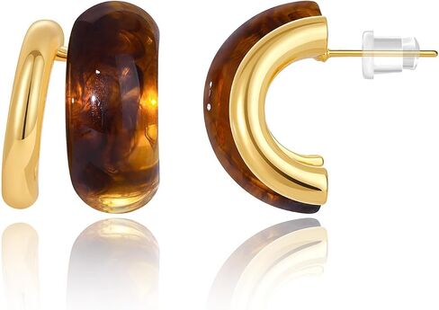 KELORIS PATH Acrylic Hoop Earrings for Women, 14K Gold Plated Resin Hoops, Translucent Hypoallergenic Fashion Vintage Jewelry Gifts in Saudi Arabia