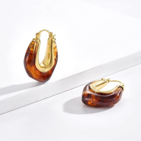 KELORIS PATH Acrylic Hoop Earrings for Women, 14K Gold Plated Resin Hoops, Translucent Hypoallergenic Fashion Vintage Jewelry Gifts in Saudi Arabia