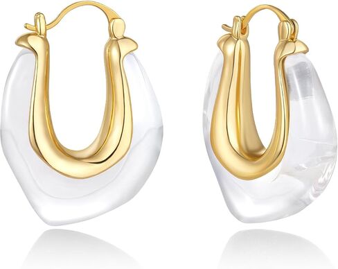 KELORIS PATH Acrylic Hoop Earrings for Women, 14K Gold Plated Resin Hoops, Translucent Hypoallergenic Fashion Vintage Jewelry Gifts in Saudi Arabia