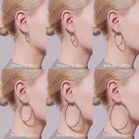 PABBEU 925 Sterling Silver Hoop Earrings Hypoallergenic Silver Hoop Earrings Lightweight Large Hoop Earrings for Women with 925 Sterling Silver Post 20/30/40/50/60/70mm in Saudi Arabia