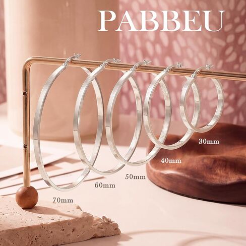 PABBEU 925 Sterling Silver Hoop Earrings Hypoallergenic Silver Hoop Earrings Lightweight Large Hoop Earrings for Women with 925 Sterling Silver Post 20/30/40/50/60/70mm in Saudi Arabia