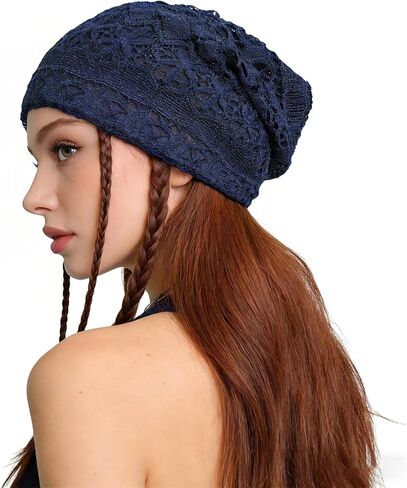Women's Soft Lined Hollow Out Knit Slouchy Beanie in Saudi Arabia